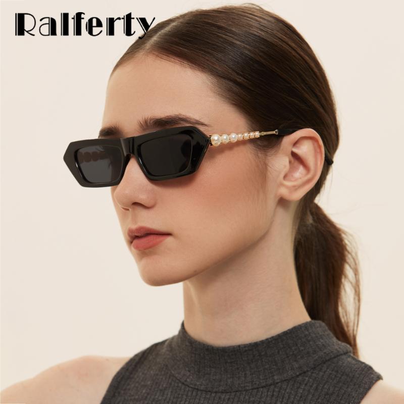 

Ralferty Luxury Ladies Pearl Sunglasses 2021 New Designer Women's Sunglasses Small Rectangle Glasses Anti UV gafas de sol W95089