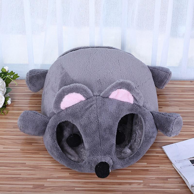 

Cartoon Gray Mouse Cats Bed Winter Thickening Warm Windproof Pet Nest Cats House Winter Supplies DC120