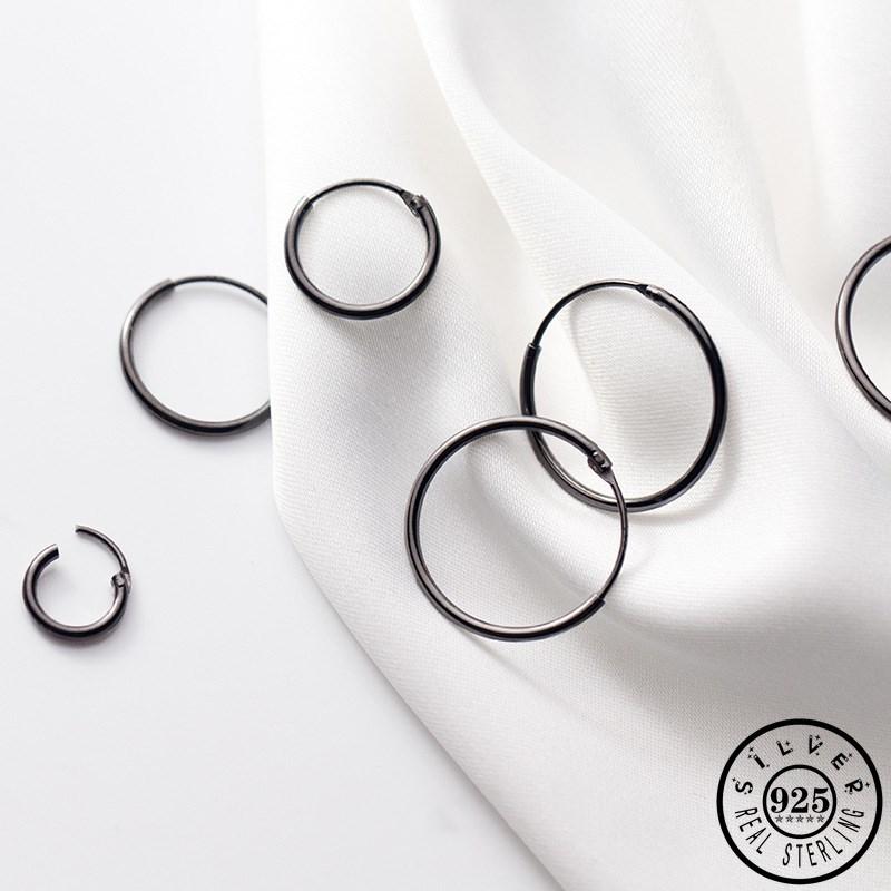 

Hoop & Huggie Mens 925 Sterling Silver Kpop Round Circle Ear Rings Earings Trendy Korean Black Color Hoops Piercing Earrings For Women