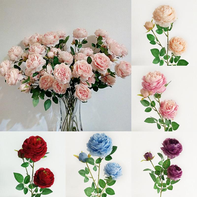 

Decorative Flowers & Wreaths 3 Heads Artificial Peony Bouquet Silk Bridal Fall Vivid Fake Rose For Wedding Home Party Decor