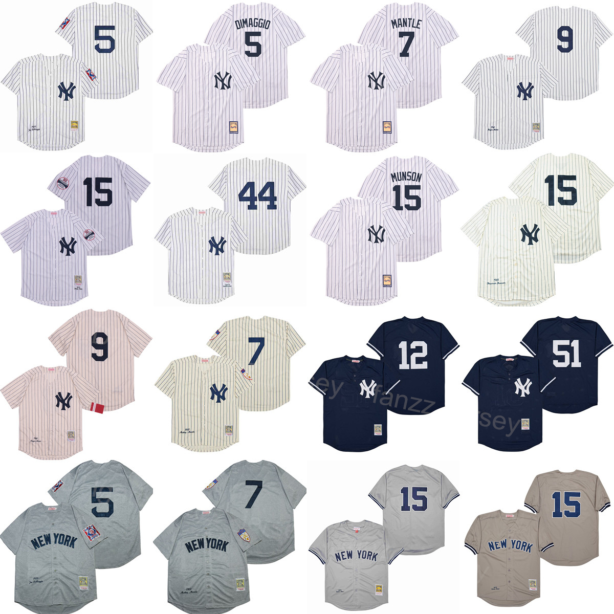 

1939 1951 1961 Retro Baseball Vintage 5 Joe DiMaggio Jersey 9 Roger Maris 15 Thurman Munson 12 Wade Boggs 99 Aaron Judge Pinstripe White Grey Navy Blue 1969 1973 1977, 1977 retro