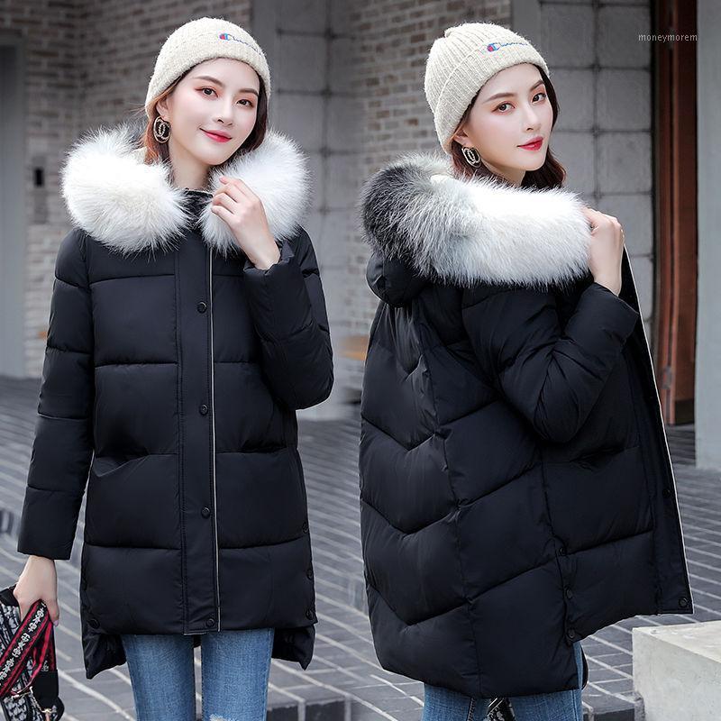 

Fashion down women' jacket mid-length 2020 new winter jacket women loose Korean bread big fur collar hooded cotton coat1, Black