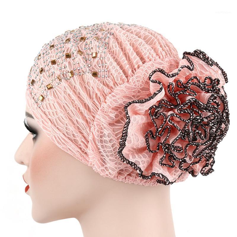 

Women Flower Muslim Stretch Turban Hat Ladies Chemo Cap Hair Loss Head Scarf Wrap Cap Polyester Floral #T5P1, Sky blue