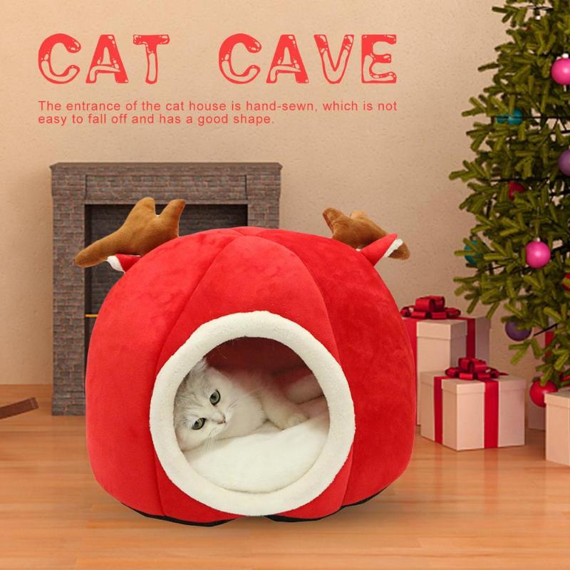 

Warm Cat's House Cat Bed Christmas Elk Shape Sofa Soft Plush Dog Cat Little Mat Indoor Pet Kennel Cama Gato Accessories