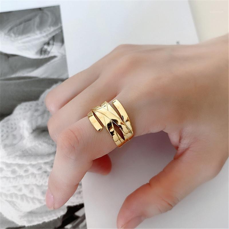 

POFUNUO Real 925 Sterling Silver Women Exquisite Personalized Handmade Weaving Rings 18K Gold Pure Silver Geometric Niche Rings1