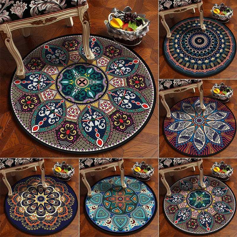 

Custom European classical vintage ethnic mandala round carpet Non-slip Balcony coffee table hanging basket home decoration mat1, Dz28-6