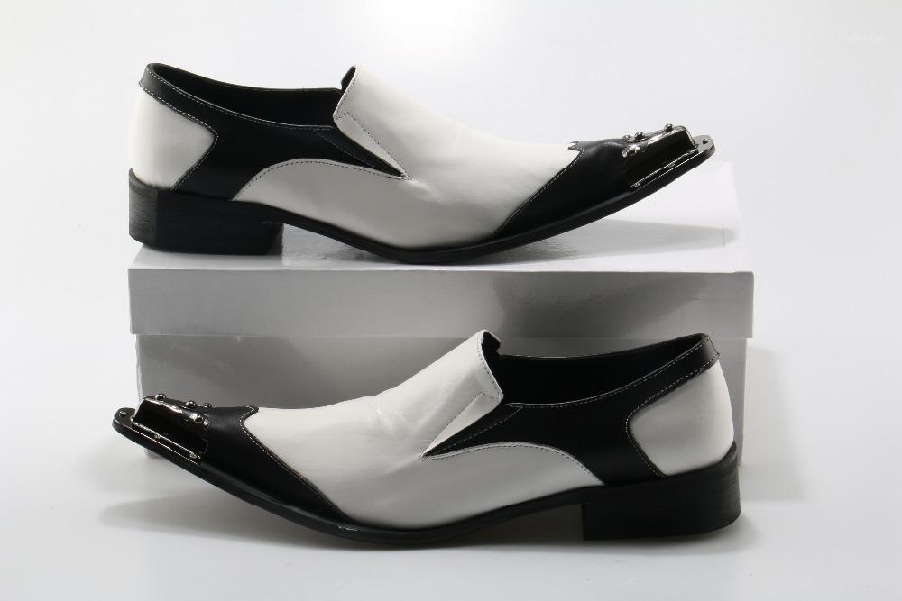 

Men Metal Head Vintage Shoes 2020 Zapatos Hombre Casual Cow Leather Men's Shoes Top Quality White Plus Black Flats1