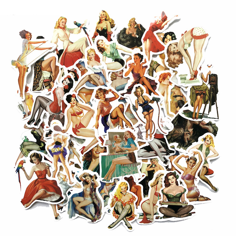 

50Pcs/Lot Retro Sexy Girl beautiful Woman Lady Stickers for Laptop Skateboard Luggage Car Decals Dope Sticker