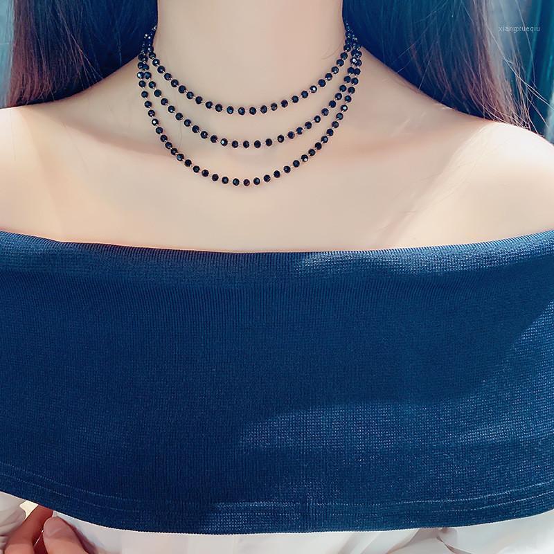 

Chokers Arrival Fashion 3 Layers Choker Necklaces For Women Bijoux Black Crystal Chain Statement Jewelry Party Gifts, Golden;silver