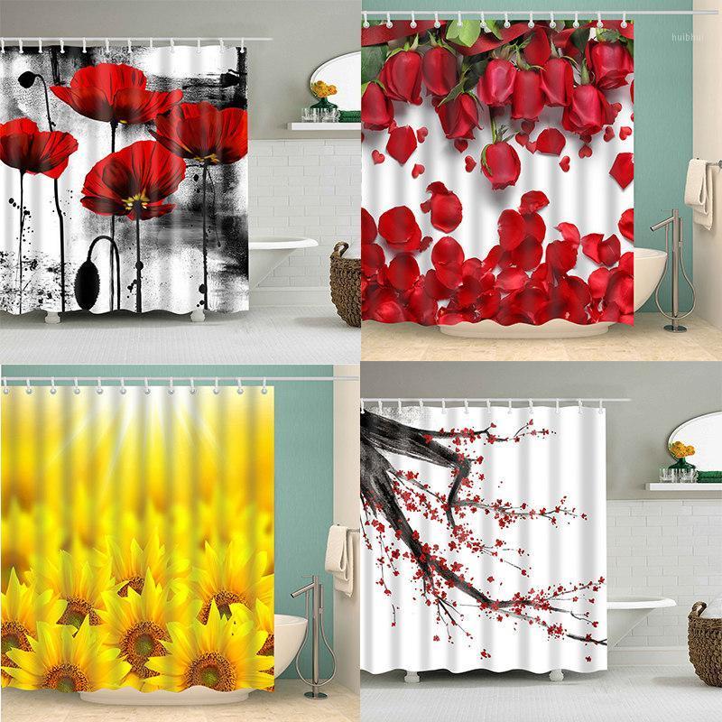 

Rose Sunflower Shower Curtain 3D Printed Bathroom Waterproof Polyester Bath Curtain Washable Bath Decor Curtains With 12 Hook1