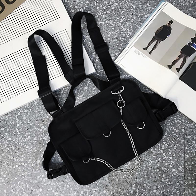 

Women Men Oxford Cloth Streetwear Practical Hip Hop Tactical Vest Chest Pack Multicolored Fashion Harness Adjustable Shoulder1, Black