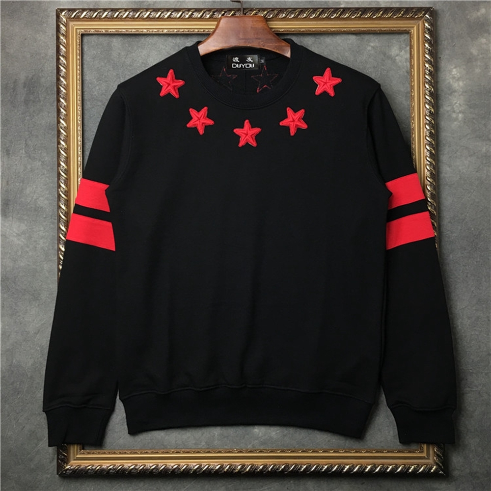 

Thick Sweatshirts Brand-clothing Star Embroidery Tracksuits Male Warm Fleece Hoodies for Men Dy5660 H153, Black