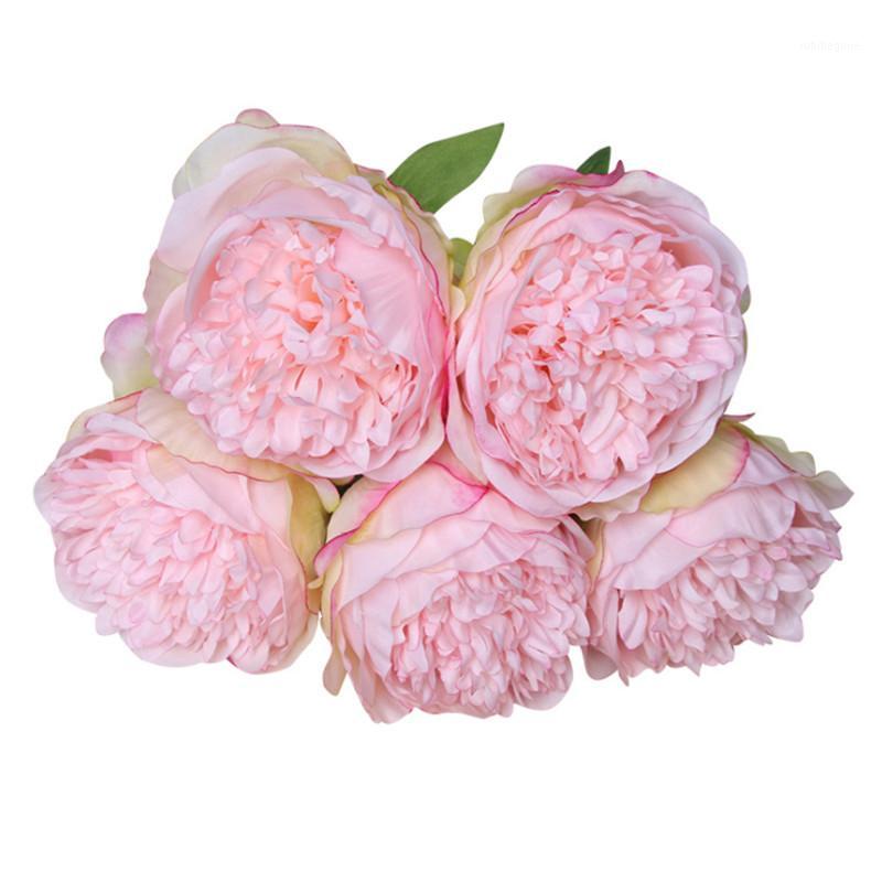 

European-style Artificial Flower Hands and Five Heads of Peony Home Decoration Fake Flowers Wedding Supplies Ornaments1, Blue