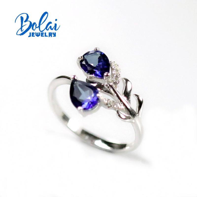 

Cluster Rings Bolai,Natural Tanzanite Blue Topaz Pear 5*7mm Rings, 925 Sterling Silver Feather Simple Design Style,Suitable For Everyday Wea