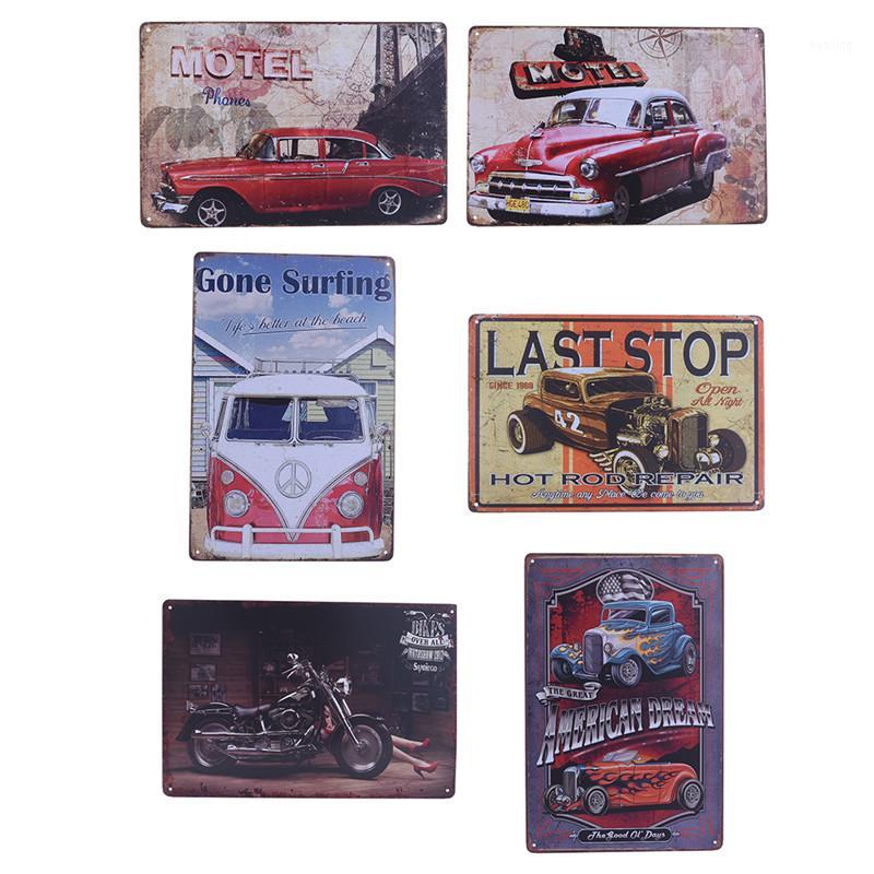 

Wholesale- Vintage Metal Tin Sign Motorcycle and Classic Cars Plaque Poster Bar Pub Club Wall Tavern Garage Home Decor 6 Style 1pcs1