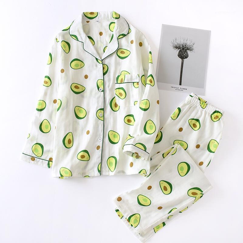 

Cute Pajamas Set 100% Gauze Cotton Shirt+Pants 2Pcs Suits Men Women Couple Sleepwear Nightgown Lover Yukata Household Wear mujer1, Style 1