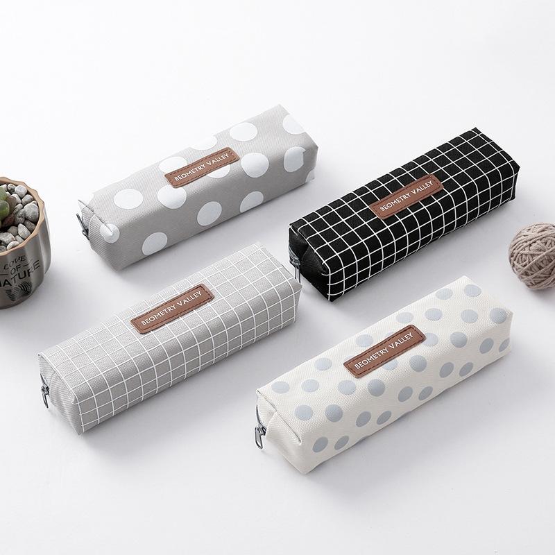 

Simple Plaid Dot Solid Color Pencil Case Quality Canvas Pencilcase School Supplies Stationery Storage Bag 18.5*4*5.5cm 1PC