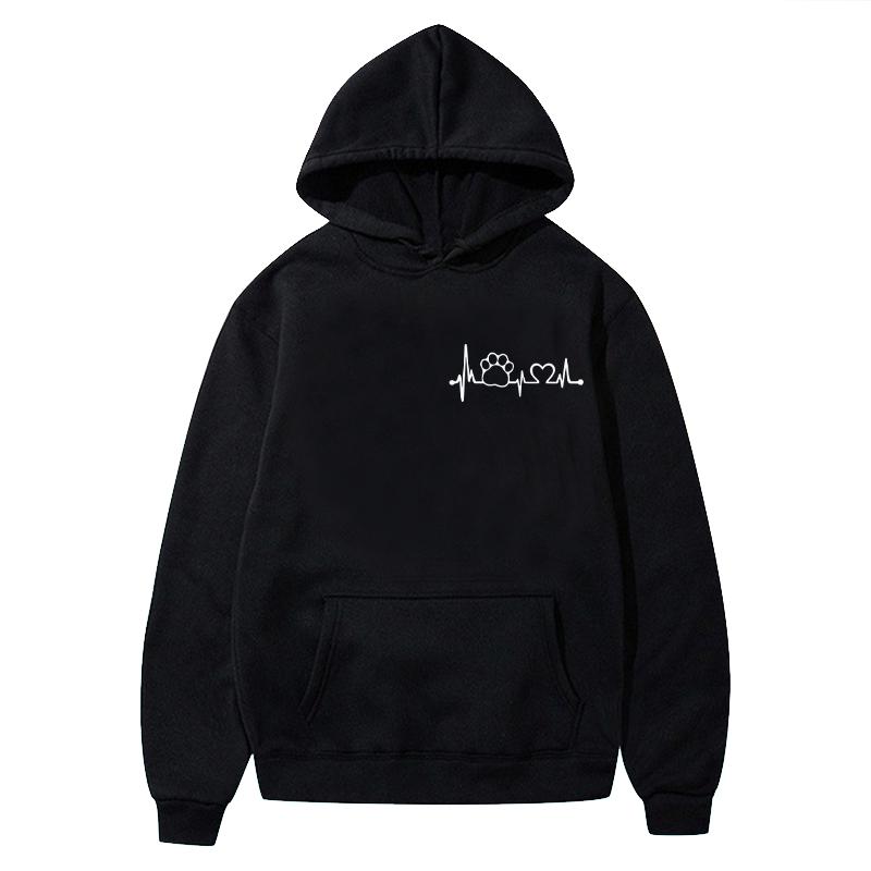 

Heart Bear Print Hoodies Women Graphic Autumn Winter Hooded Sweatshirt with Pocket Long Sleeve Pullovers Fashion Ropa Mujer, Bk