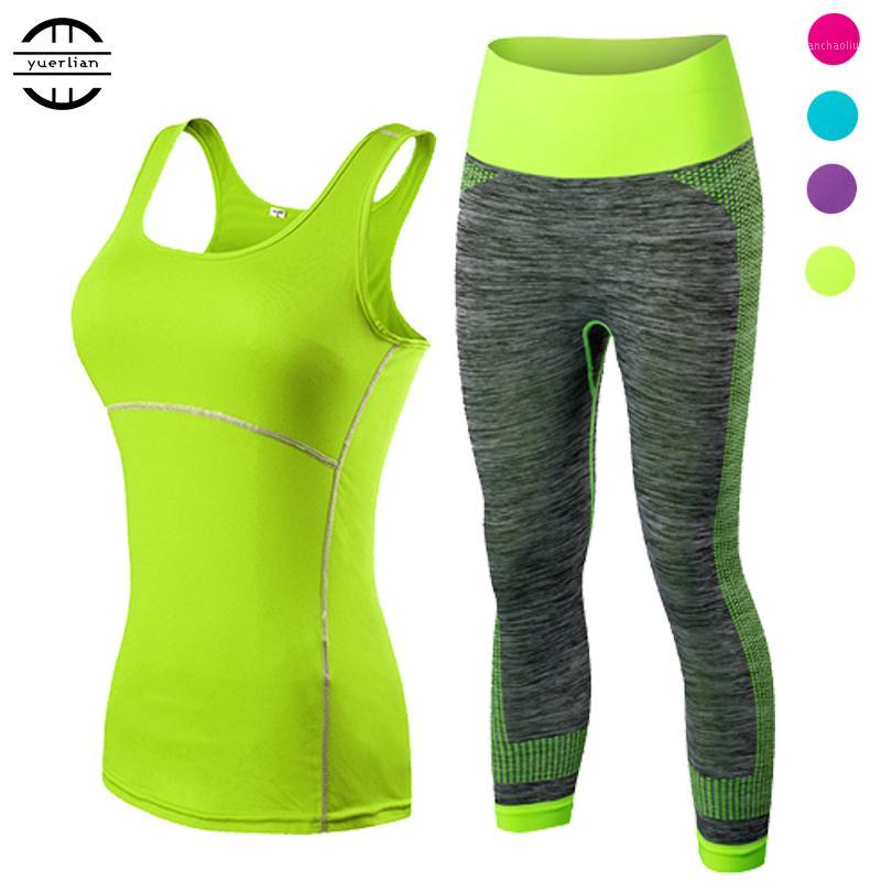 

2020 YEL Hot Ladies 2 Pcs Sport Running Cropped Top 3/4 Leggings Set Gym Yoga Pants Vest Gym Trainning Clothing Free Shipping1, 2001blue5081blue