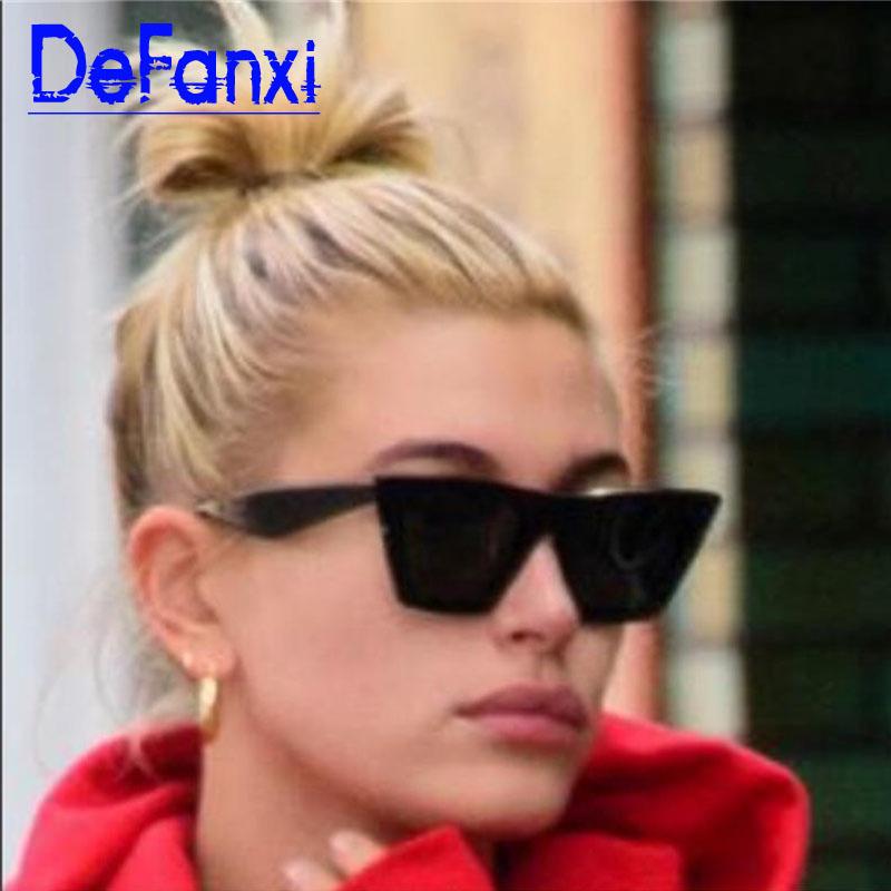 

2020 New Brand Black Angular Cat Eye Sunglasses Women Flat Lens Square Glasses Plastic Brand Designer Tinted Sun Glasses Female
