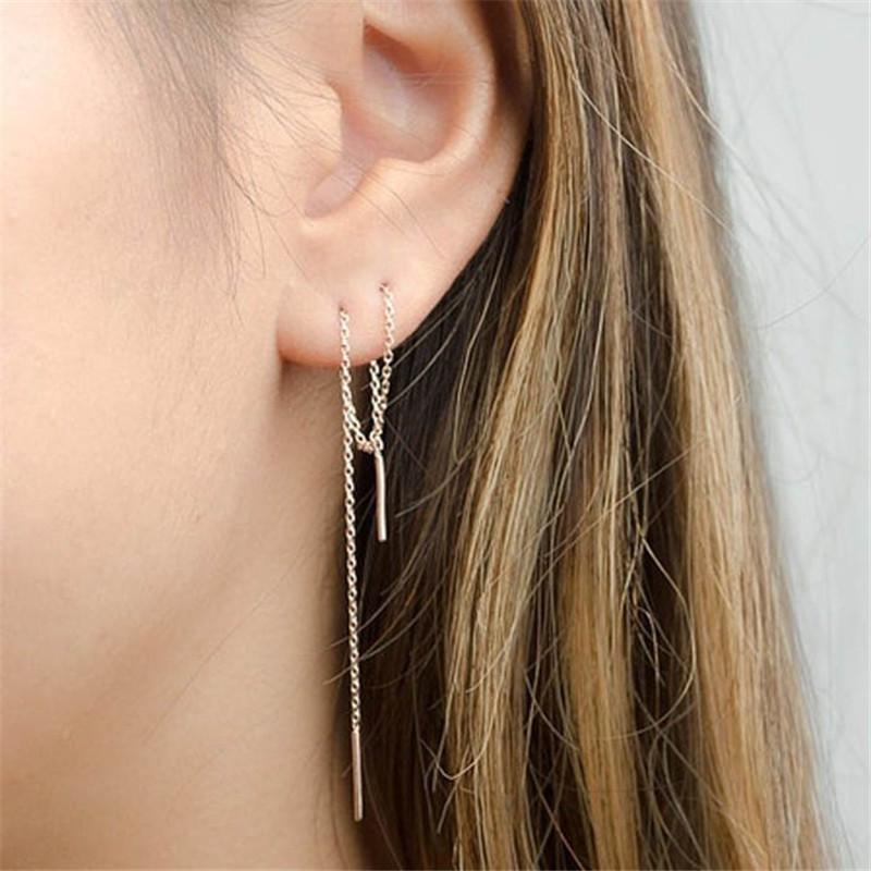 

Alloy Korean Temperament Long Double Needle Ear Wire Female Simple Tassel Earrings 8CM Long Ear Chain Gift Earrings S5E763