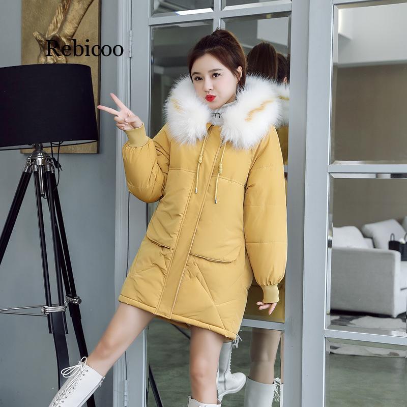 

Casual Long Thicken Cotton-padded Fur Hooded Coat Women Jacket Female Winter Fashion Warm Outerwear Parka N Parkas, Black