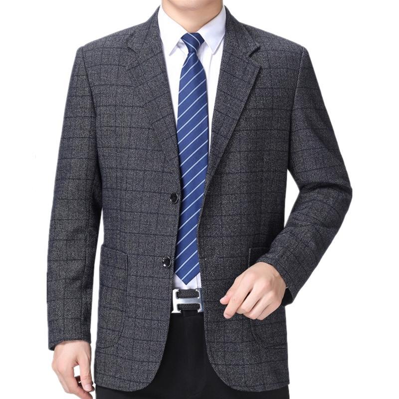 

Men Blazer Masculino Fashion Americana Hombre Business Straight Plaid Blazers Suits For Male Jacket Loose Casual Costume Homme, Gray coffee