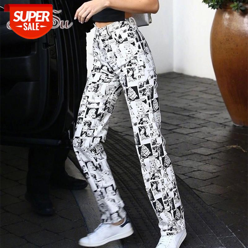 

ArtSu Vintage Anime Graphic High Waist Y2K Pants Aesthetics E-Girl Print Flare Trousers Streetwear Fashion Casual Pants PA52429 #gV8l, Black;white