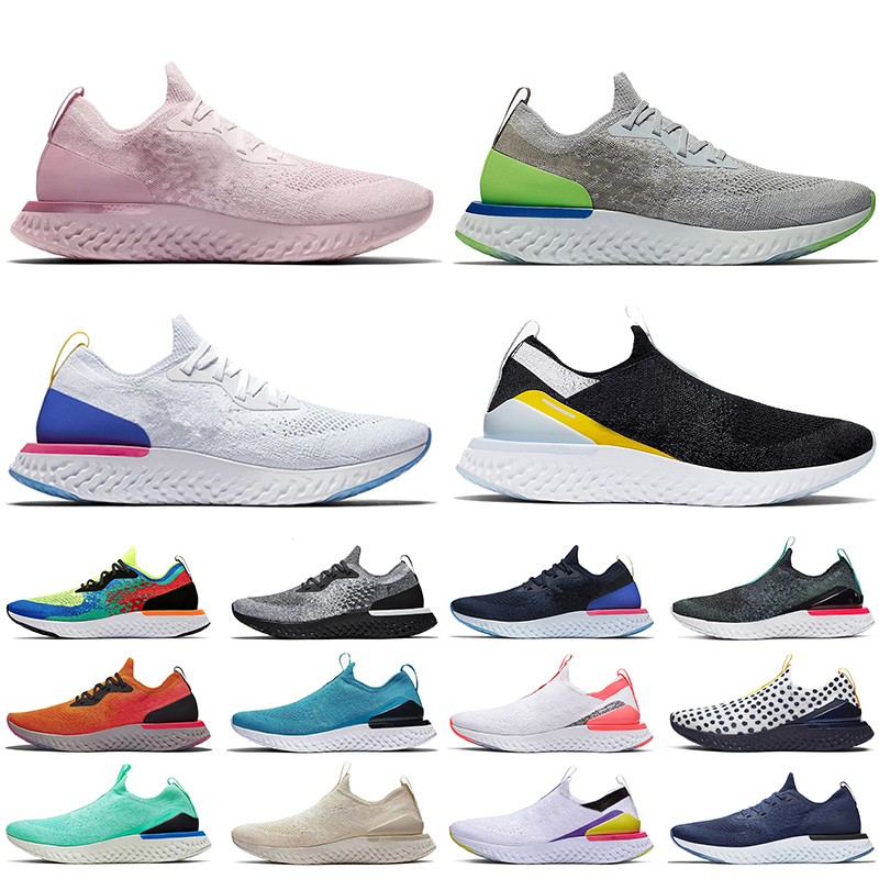 

Top Quality Epic React Fly Knit Womens Mens Running Shoes Triple White Black Pink Volt Green Racer Blue Trainers Sports Sneakers, #11 silver grey black spots 36-45