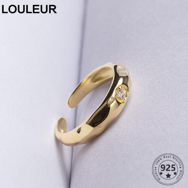 

Cluster Rings LouLeur Fashion 925 Sterling Silver Ring Golden Zircon For Women Adjustable Jewelry
