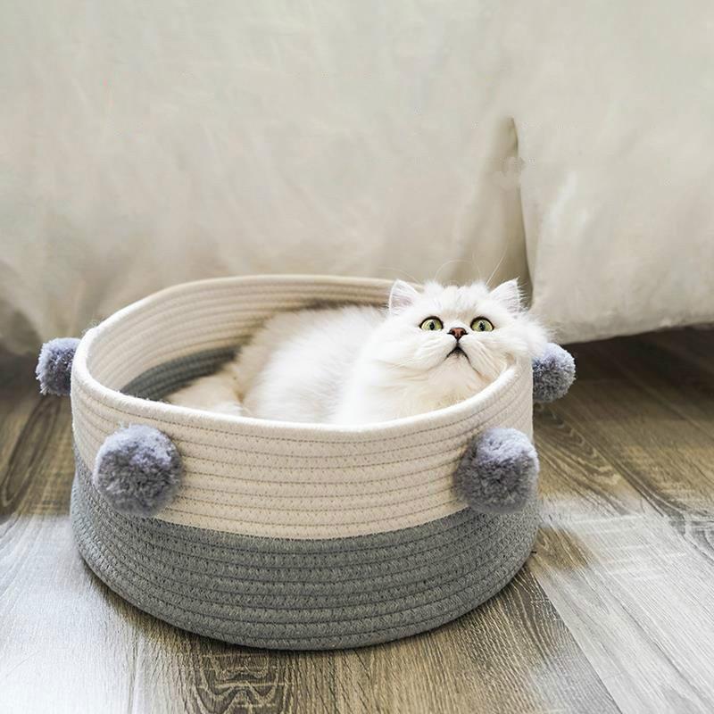 

Cat Bed Pet Kennel Soft Hand-Woven Pet Basket for Puppy Dog Bed Sleeping Breathable and Portable Cat Supplies for Summer Winter