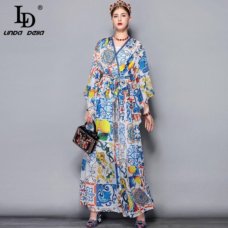 

LD LINDA DELLA Fashion Runway Maxi Dress 5XL Plus size Women's Batwing Sleeve V-Neck Floral Print Casual Holiday Long Dress 201204, Multi