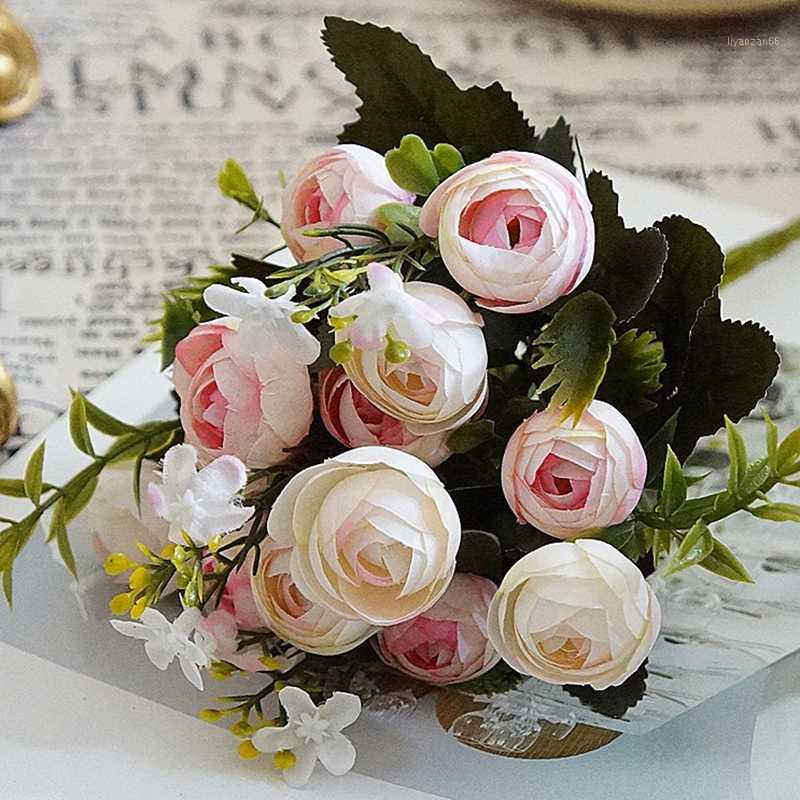 

5 Royal Bud SH21 Small Fork Silk Flowers Mixed Batch of Home Furnishing Decoration Decorative Flower Display Simulation1, Beige