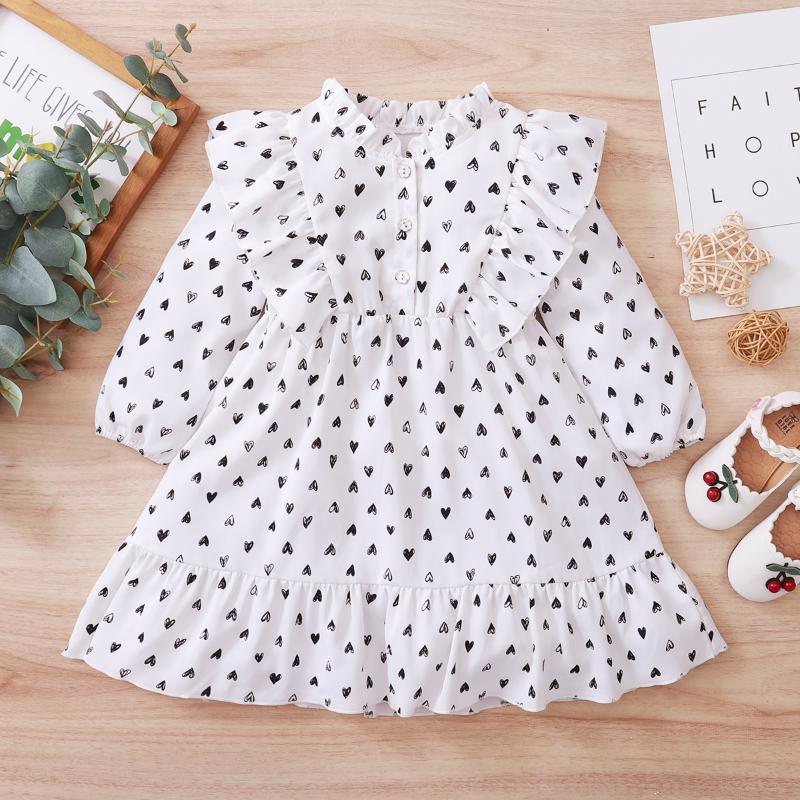 

Baby / Toddler Heart Pattern Ruffled Dress, White