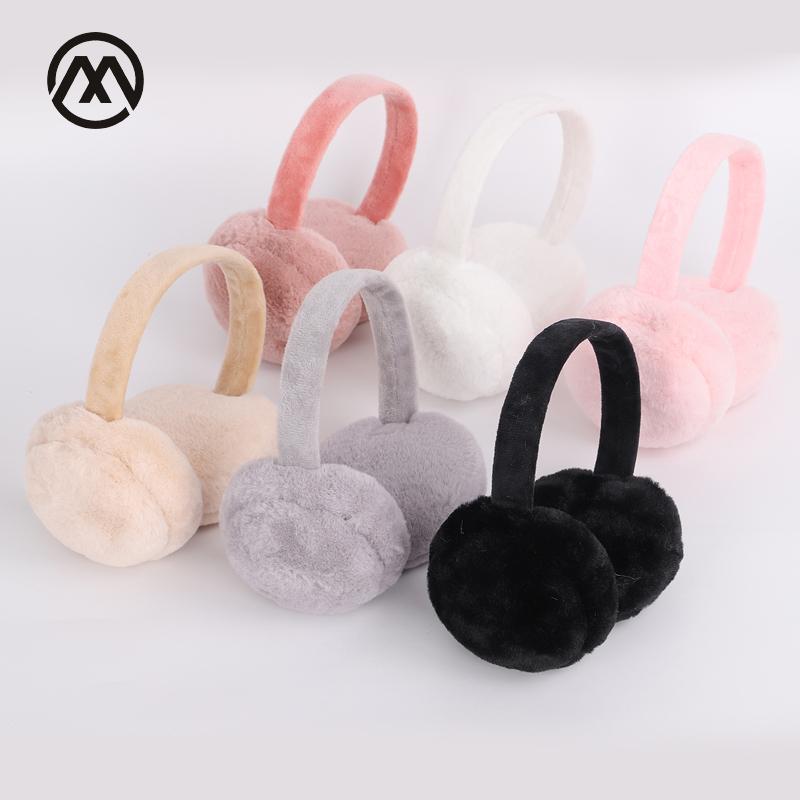 

New fur solid color ladies earmuffs autumn and winter warm and comfortable unisex skiing Fur headphones casque antibruit cute, Black