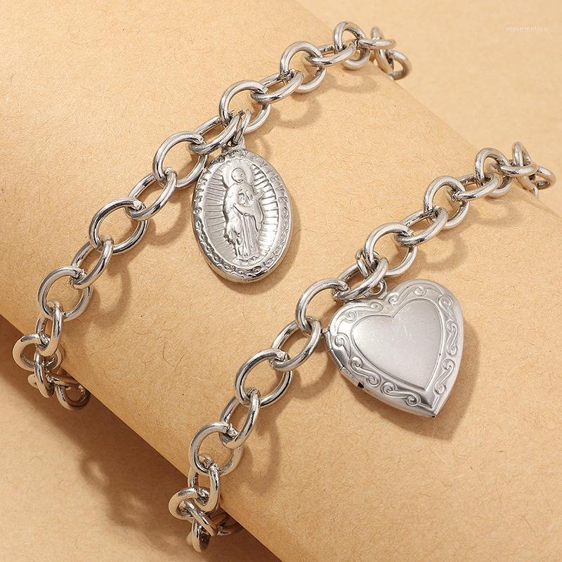 

Silver Color Heart Locket Pendant Bracelets for Women Virgin Mary Bracelet Female 2020 Fashion Jewelry Hand Chains New1