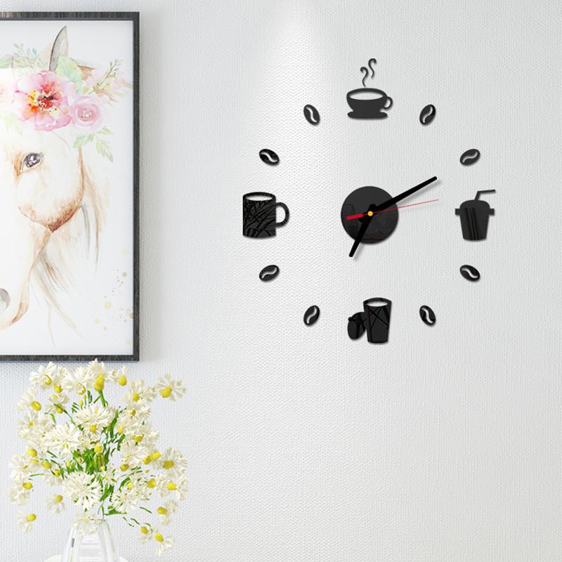 

3D Mirror Wall Clock 40cm Diam Self Adhesive Modern Mute Acrylic Art Analog Kitchen DIY Coffee Cups Decor Gold/Sliver/Black/Red