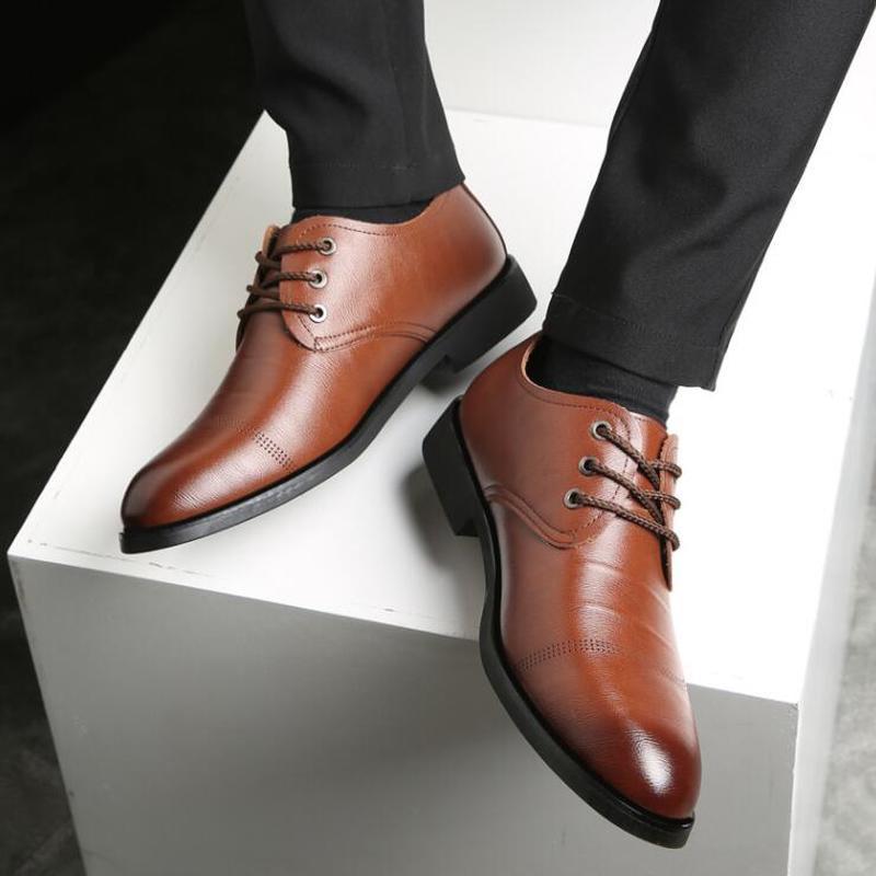 

Dwayne Men's Brand Leather Formal Shoes Lace Up Dress Shoes Oxfords Fashion Retro Elegant Work Footwear Drop Shipping, Black