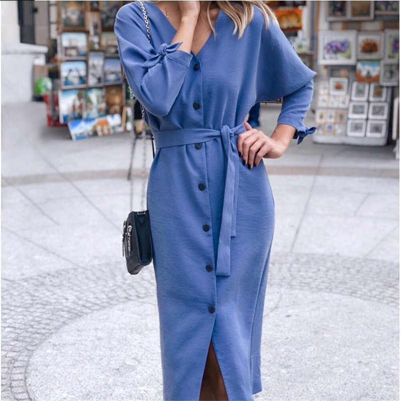 

2021 New Autumn Winter V-neck Knitted for Women Long Batwing Sleeve Single Breasted Blue Female Elegant Sash Party U64d