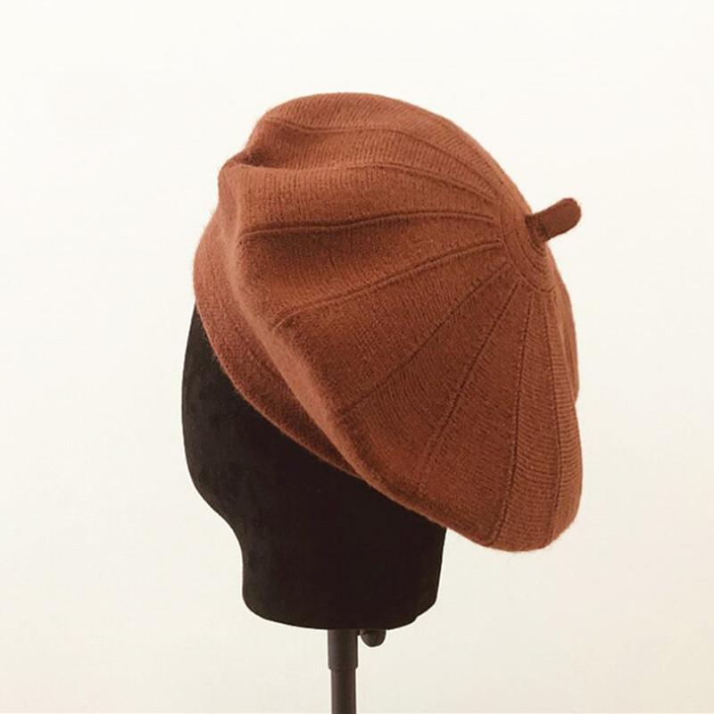 

Berets Winter Solid Striped Beret Cap Woolen Artist Pumpkin Hats For Japanese Women's Soft Thick Warm XSW001, 003
