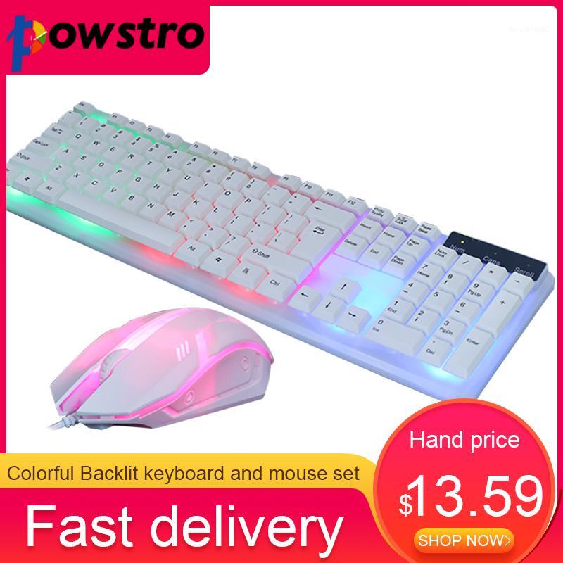 

Gaming Keyboard Mouse Colorful LED Illuminated Backlit USB Wired PC Rainbow Set Gamer Gaming Mouse and Keyboard Kit Home Office1