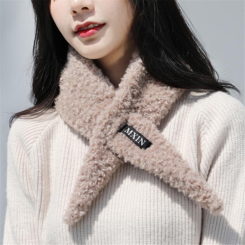 

Triangle Scarf Solid Color Women Autumn and Winter Women Plush Curly Hair Thickened All-Matching Student Scarf