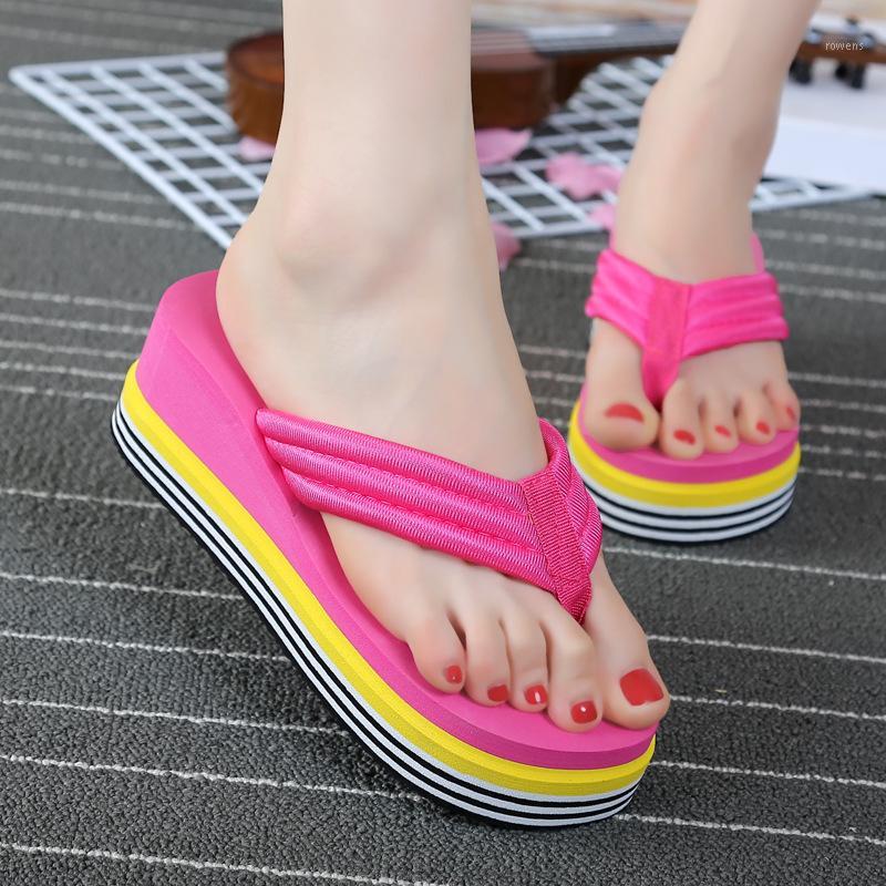 

AKEXIYA Summer 2020 Hot Sale New Women Flip-flop Sandals Fashion Beach Sandals Women Wedge Heel Thick Casual Slippers1, Yellow