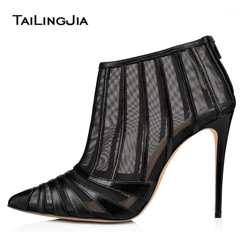

Ankle Boots For Women 2021 Black Mesh Boot Pointed Toe Womens Boots High Heel Ladies Booties Woman Plus Size Heeled Autumn Shoes1
