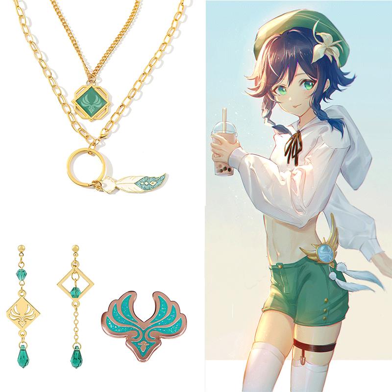 

Pendant Necklaces Genshin Impact Venti Barbatos Necklace God's Eye Wind Luminous Shining Double Creative Jewelry Gift