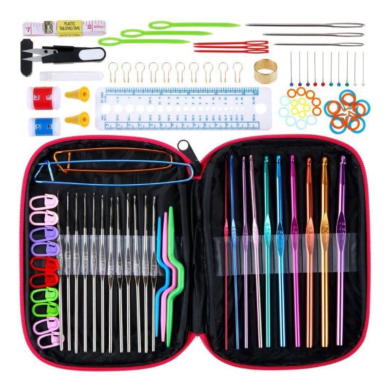

FUNN-100pcs Crochet Hooks Set Knitting Tool Accessories with Leather Case