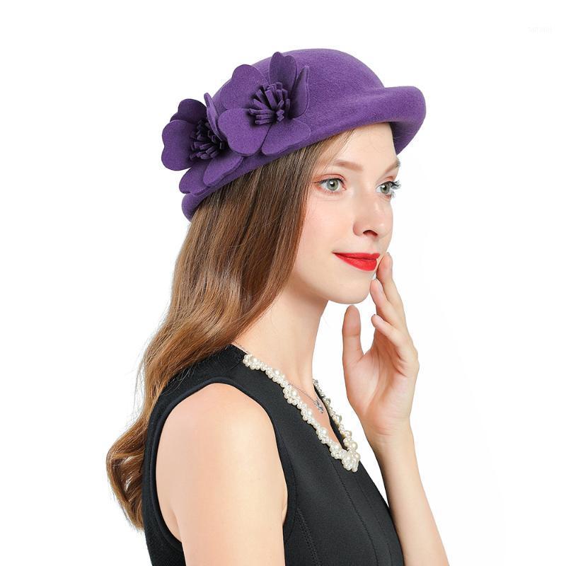 

Fedora Cap For Women Purple Fashion Women Wool Felt Hat Flower Headpiece Fascinators Elegant Wedding Hats for Woman Cocktail Cap1, Purple hat
