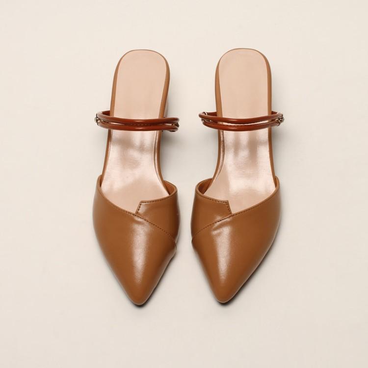 

2021 New Half Baotoed Women's Chunky Double Purpose Semi-high Heel Sandals 01eo, Khaki.