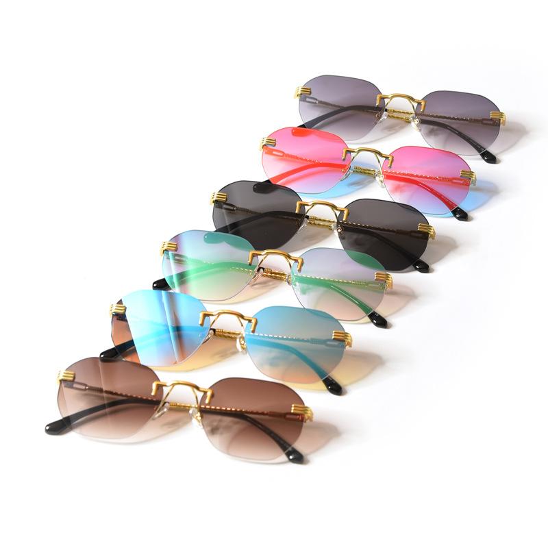 

2021 New Rimless Square Sunglasses For Women Sun Glasses Men Retro Alloy Red Blue Purple Mirror Eyewear Black NX
