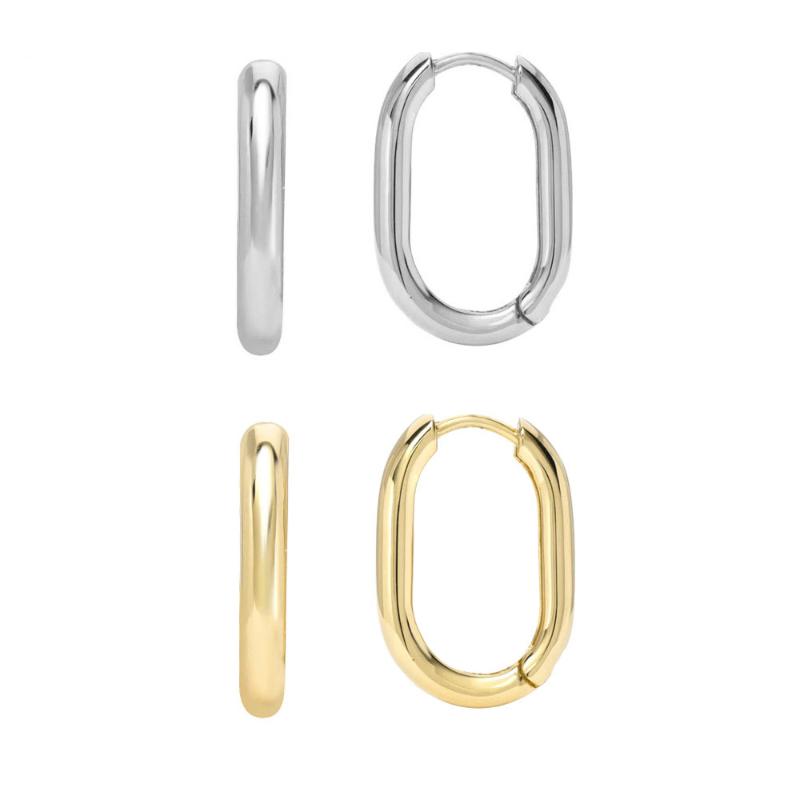 

100% 925 Sterling Silver Punk Hoop Earrings Retro Geometric Oval Luxury Engagement Hoop Earrings for Women Gold Silver Jewelry